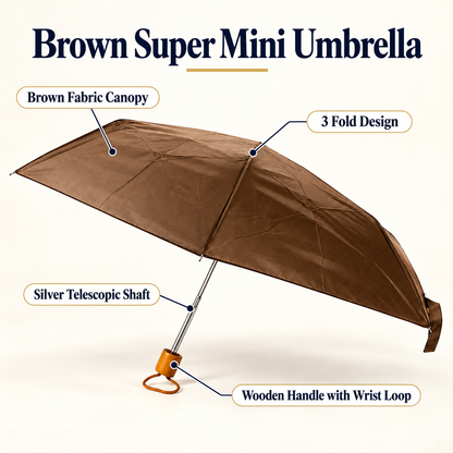 3 Fold Mini Umbrella Brown Blue Black Red