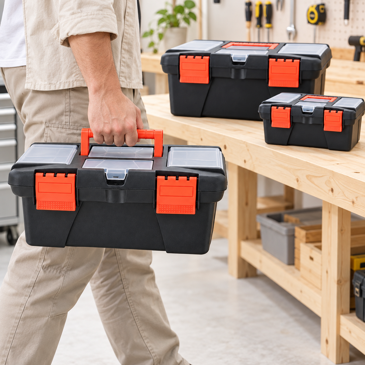 3-Piece Plastic Tool Box Set – Small, Medium & Large