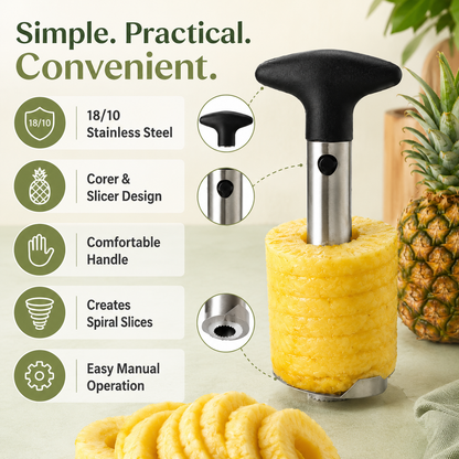 Stainless Steel Pineapple Corer Slicer & Cutter with Easy-Grip Handle – Manual Pineapple Prep Tool