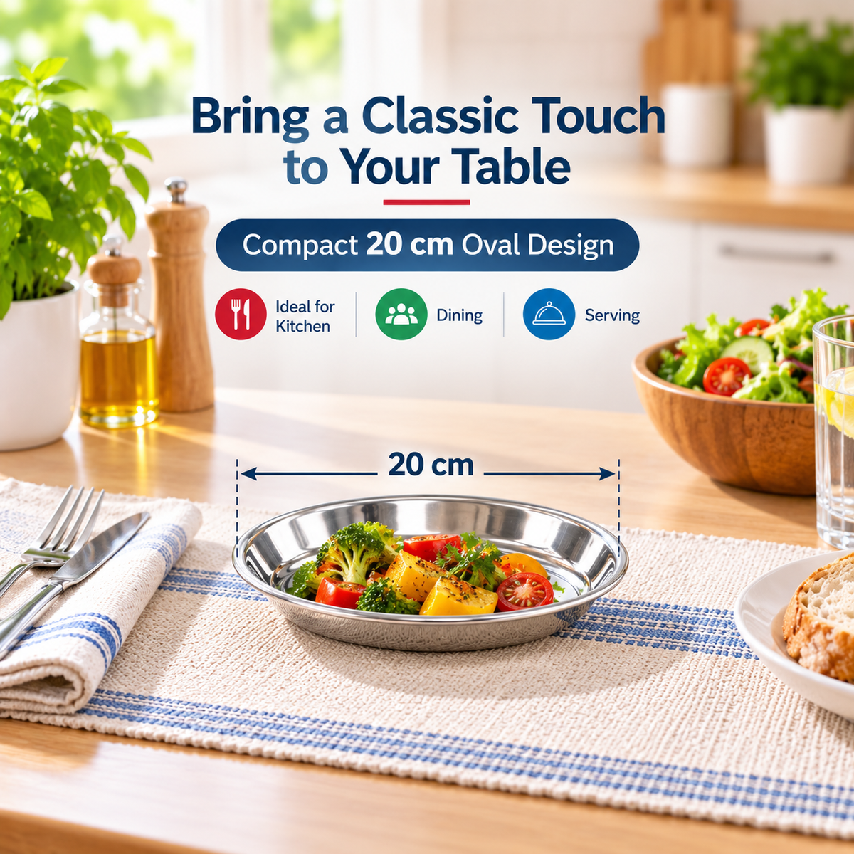Stainless Steel Oval Plate – 20cm & 30cm Serving Tray