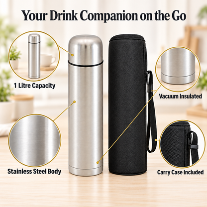 1L Stainless Steel Vacuum Flask with Carry Case