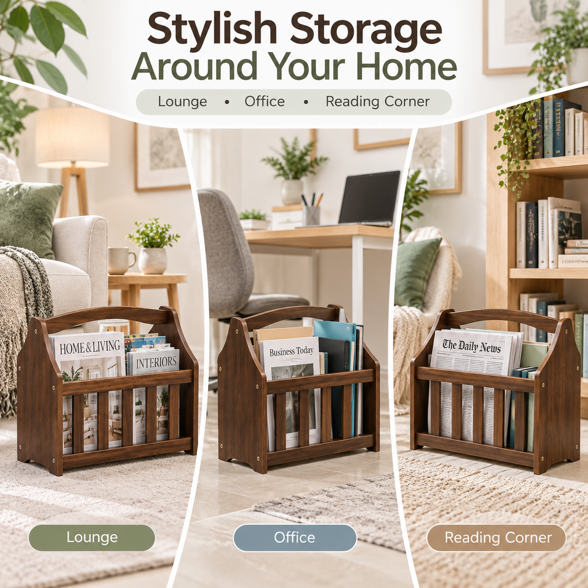 Single MDF Magazine Rack 40 × 20 × 35cm – Walnut