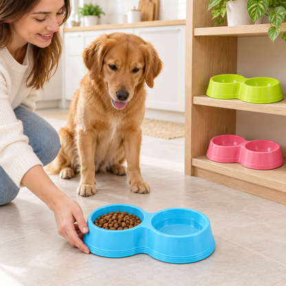 Double Pet Food and Water Bowl with Two Compartments – Lime Green, Sky Blue or Soft Pink