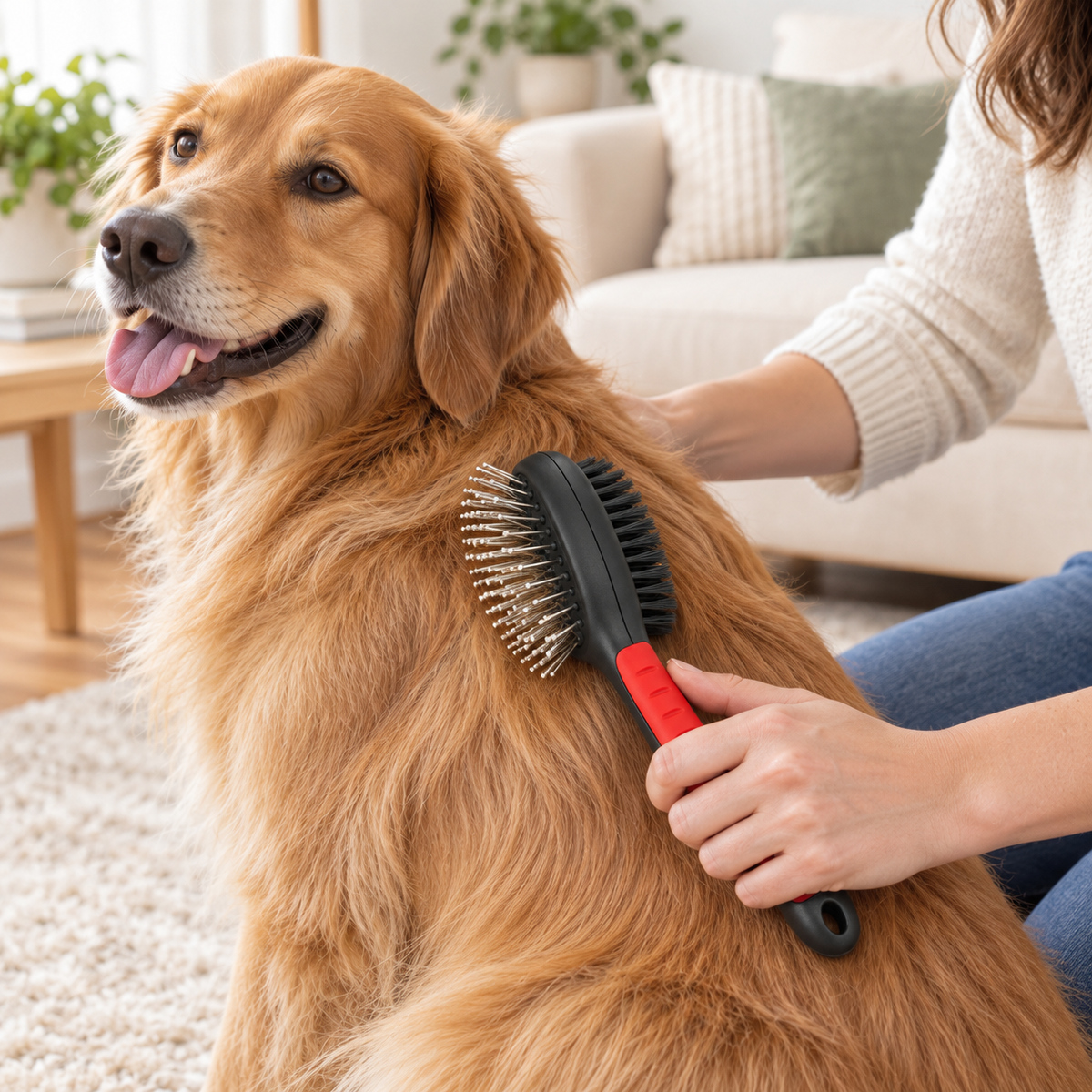 Small Double-Sided Pet Grooming Brush with Pins and Bristles