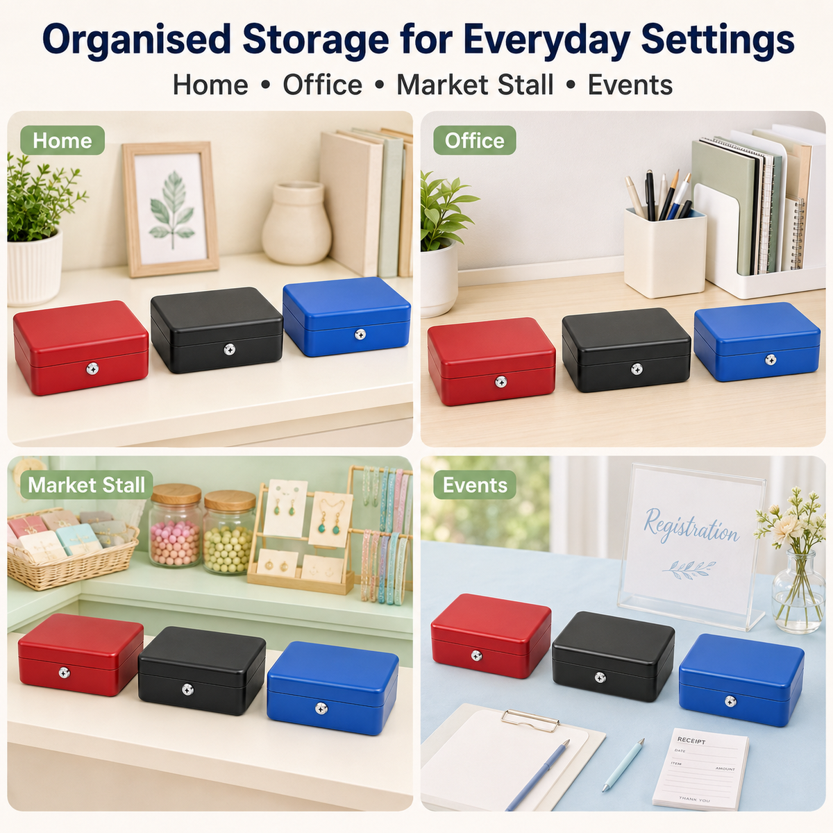 10" Cash Box with Lock & 2 Keys – 25cm