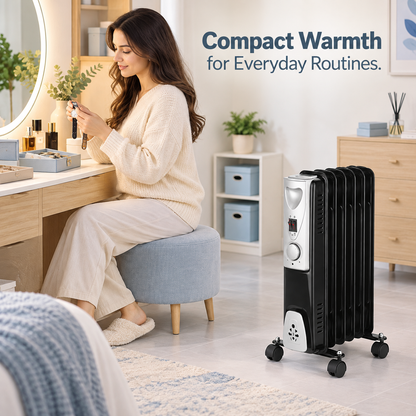 Single 800W 6-Fin Oil-Filled Radiator Heater – Black