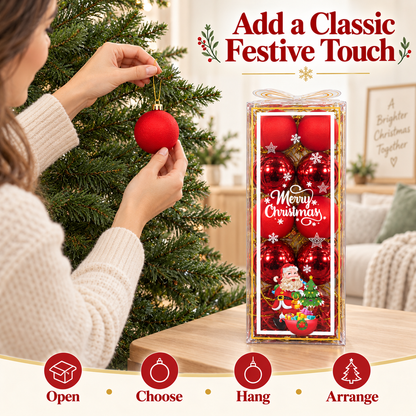Red Christmas Ball Ornaments Box Set – Glitter & Matte Baubles