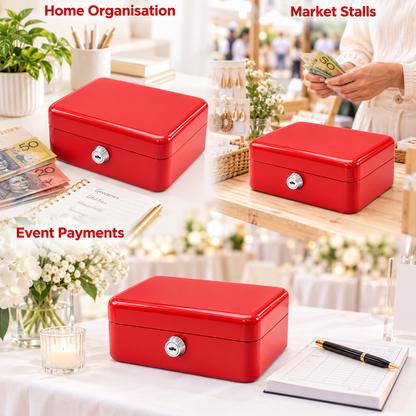 6 Inch Cash Box with Key Lock Red, Blue, Black
