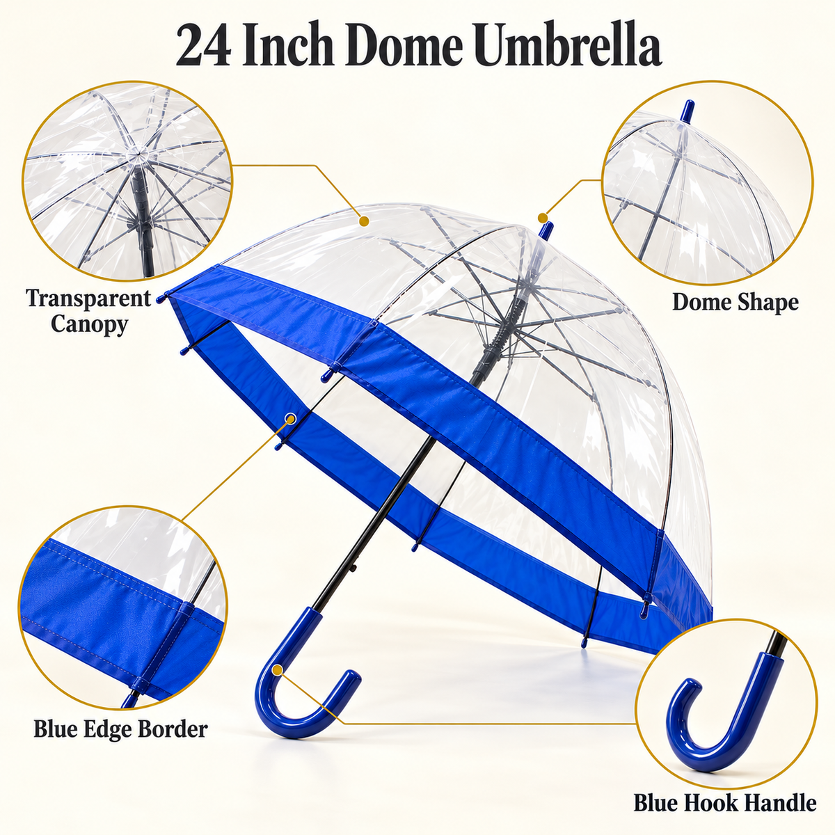 24 Inch Clear Dome Umbrella Blue Black Red