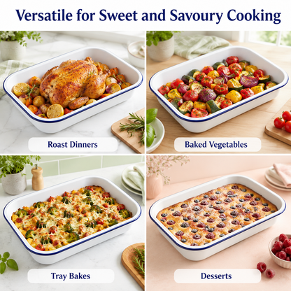 Enamel Bake Pan 37cm – Oven Safe Roasting Tray