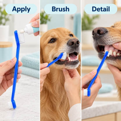 3-Pack Blue Double-Ended Dog Toothbrushes with Large and Small Brush Heads