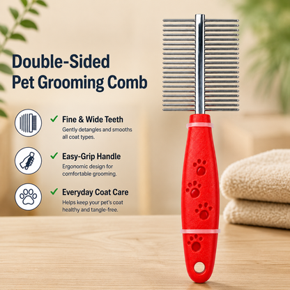 Double-Sided Pet Grooming Comb – Fine & Wide Tooth Metal Comb for Dogs & Cats