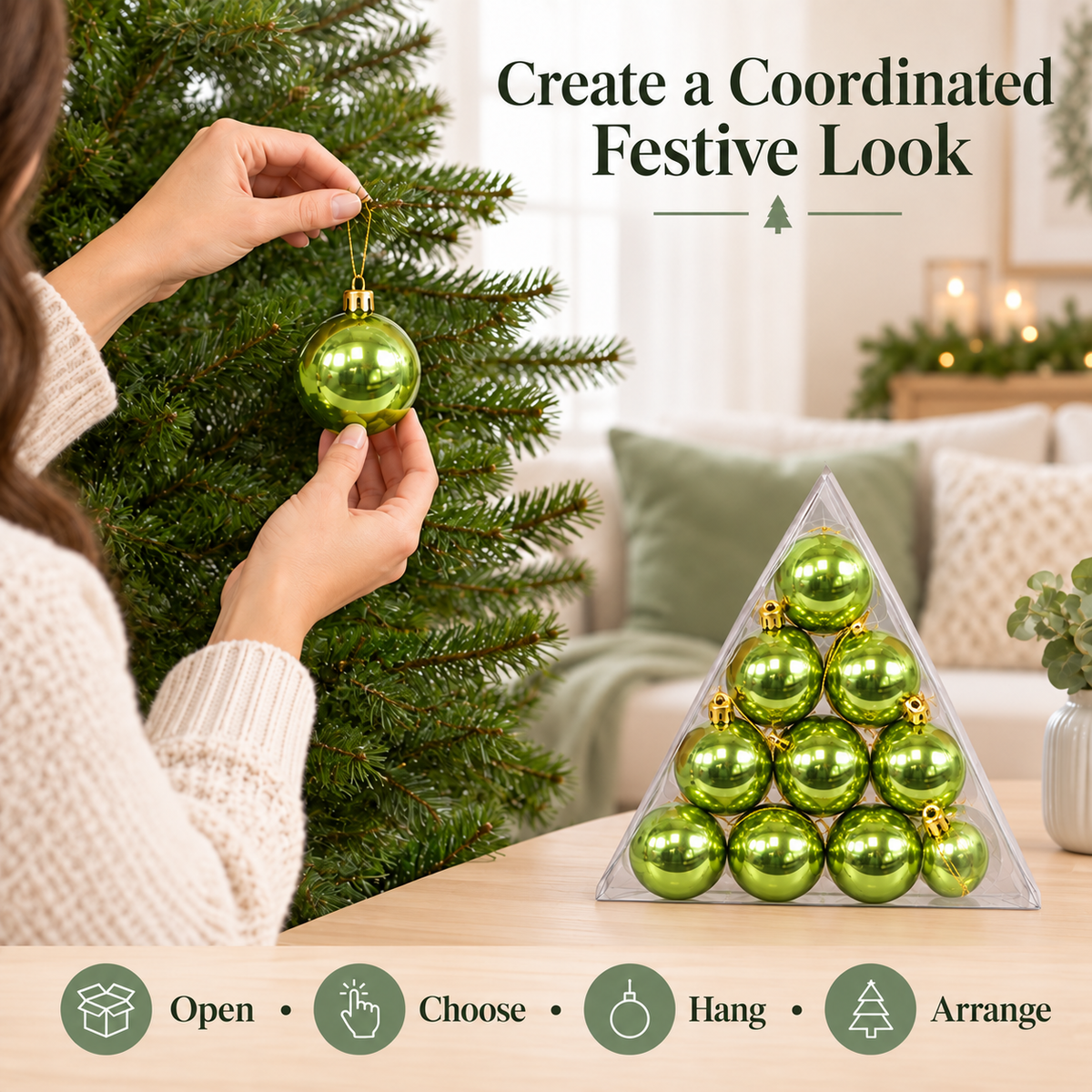 Green Christmas Ball Ornaments Set – Shiny Metallic Baubles