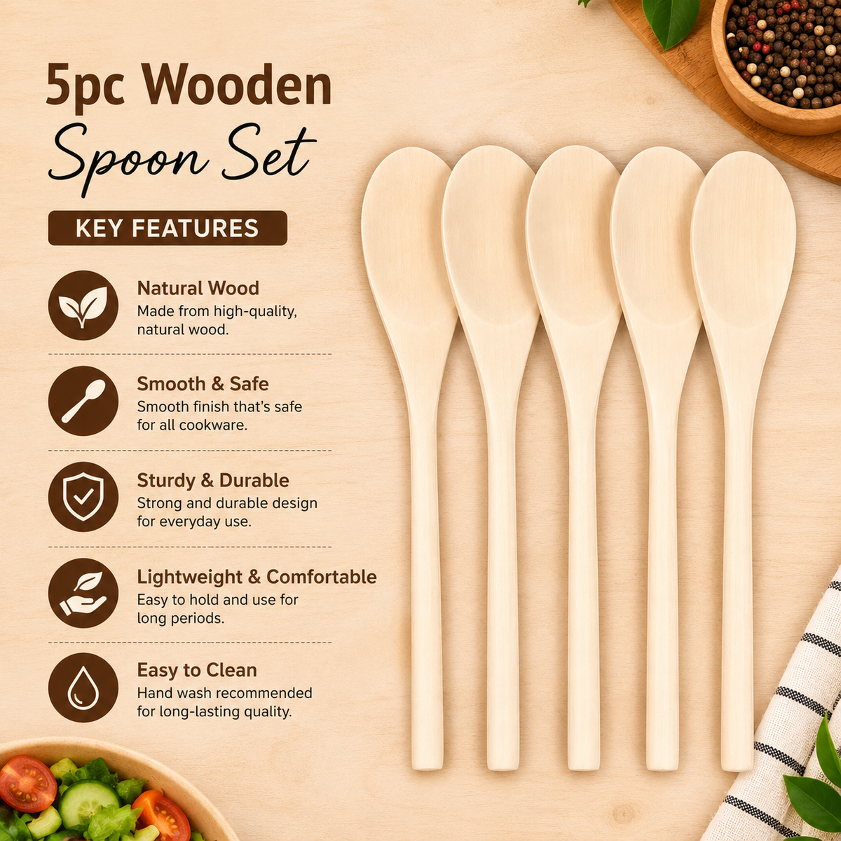 5-Piece Wooden Spoon Set