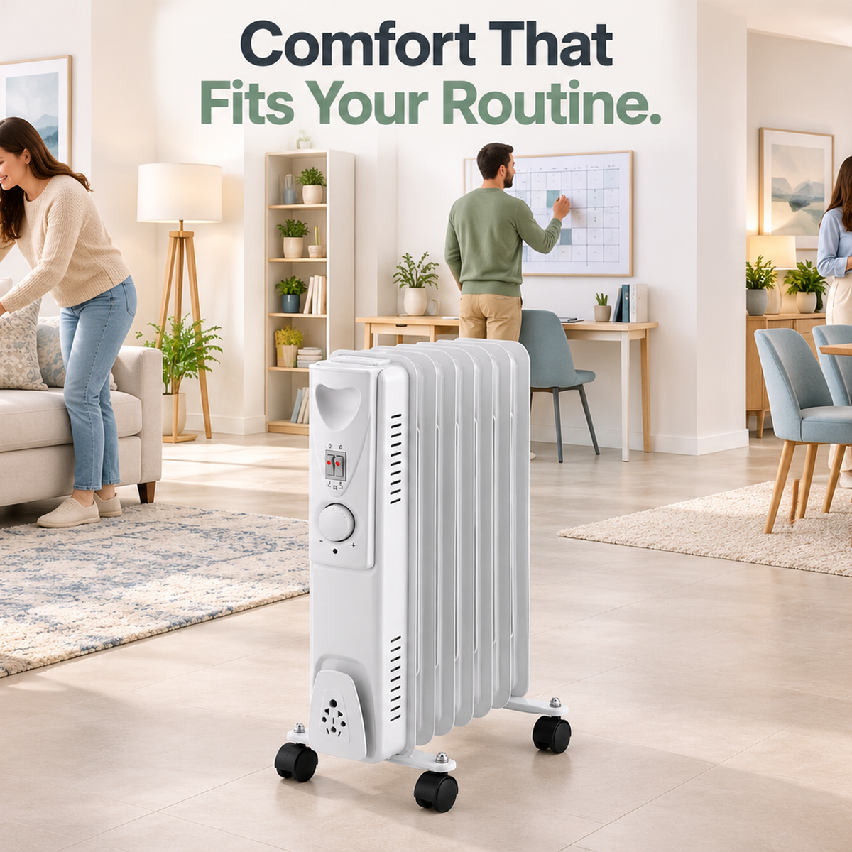 Single 1500W 7-Fin Oil-Filled Radiator Heater – White