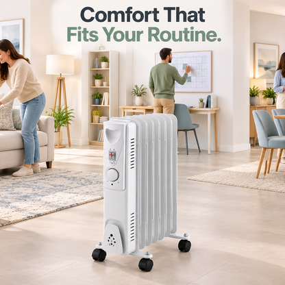 Single 1500W 7-Fin Oil-Filled Radiator Heater – White