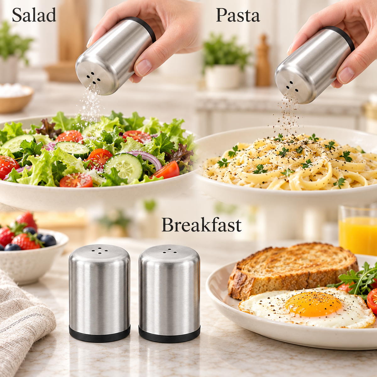 Stainless Steel Salt & Pepper Shaker Set – 2 Piece