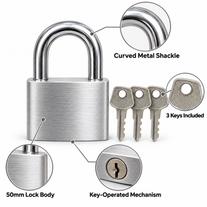 50mm Keyed Padlock with 3 Keys
