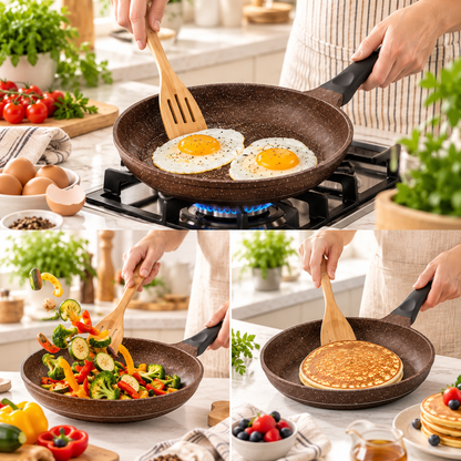 Chocolate Brown Die Cast Frying Pan with Induction Base – 20cm & 24cm