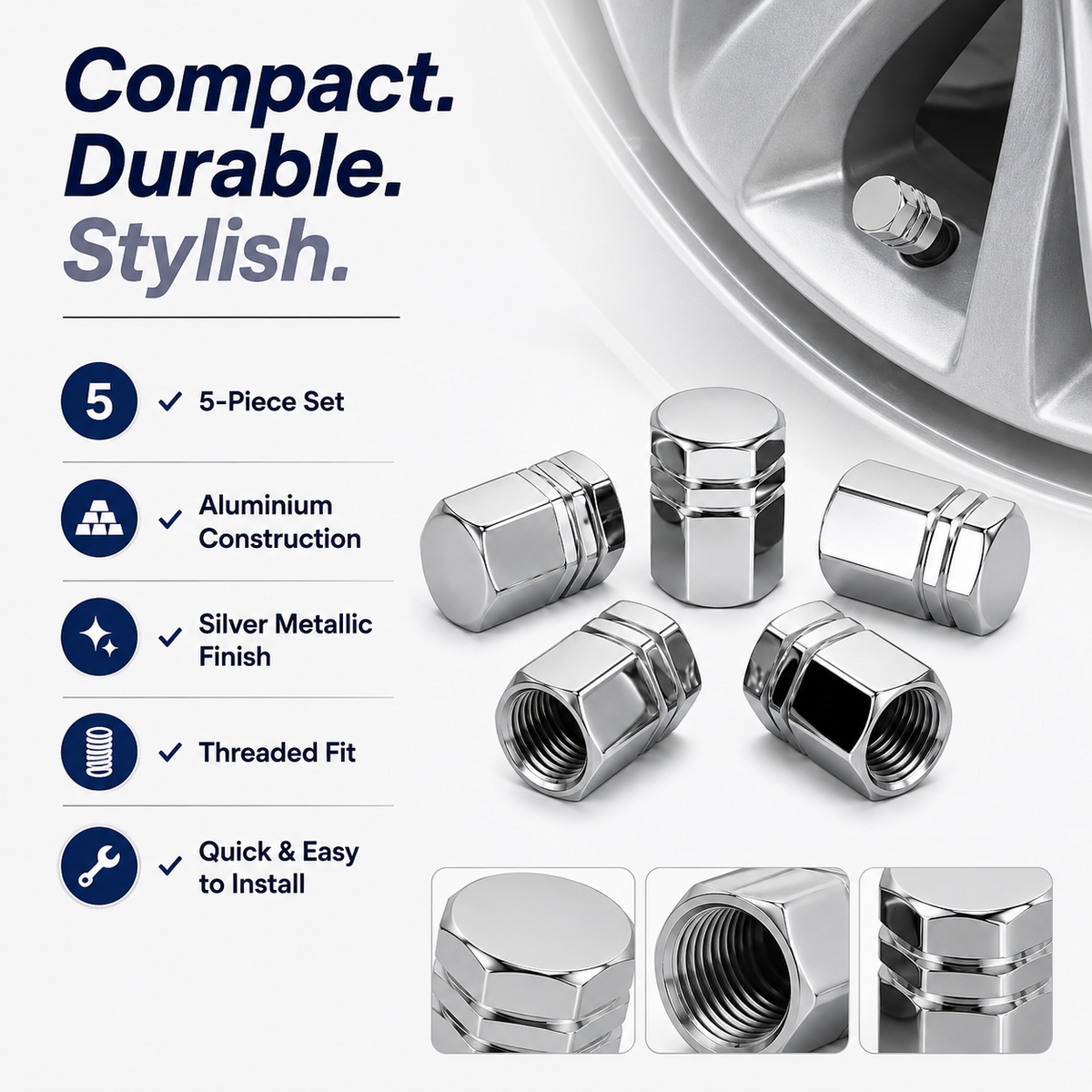 5PC Aluminium Tyre Valve Caps
