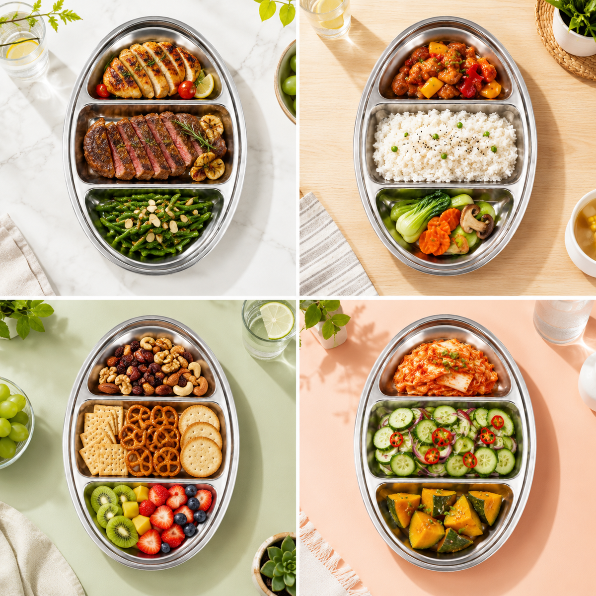 Stainless Steel Oval Serving Tray – 3 Compartments 50cm