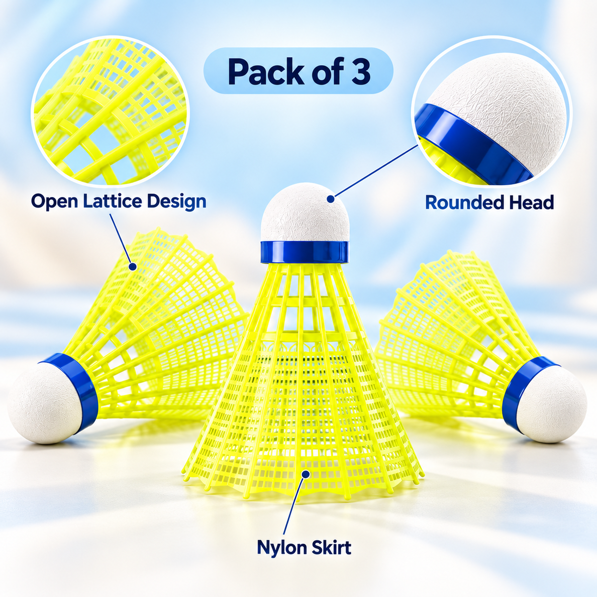 3pc Nylon Badminton Shuttlecocks