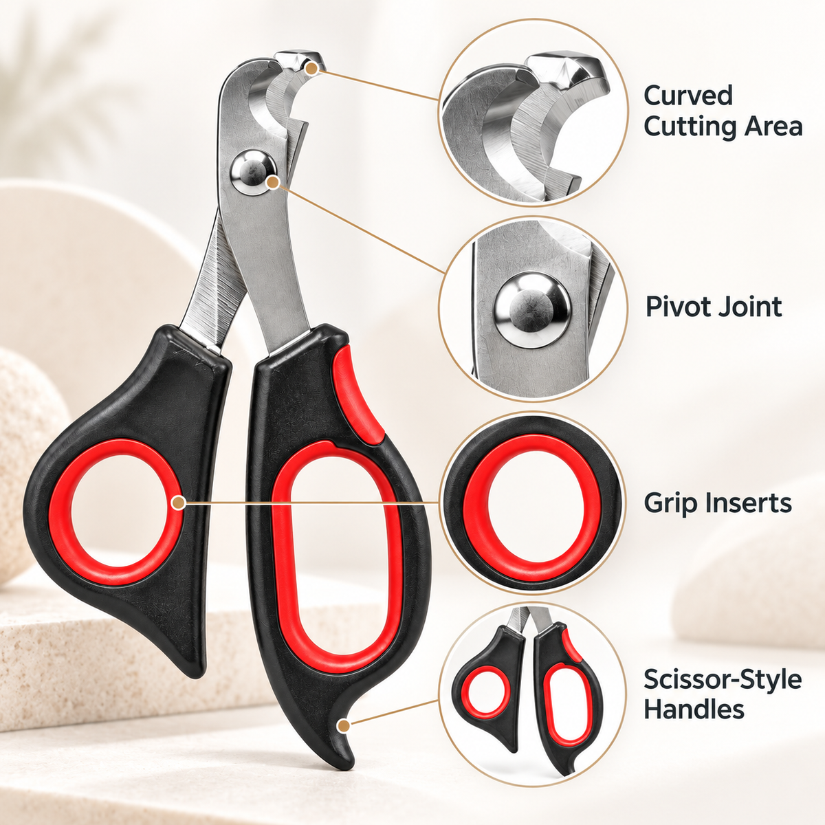 Stainless Steel Pet Nail Clipper with Black and Red Comfort-Grip Handles