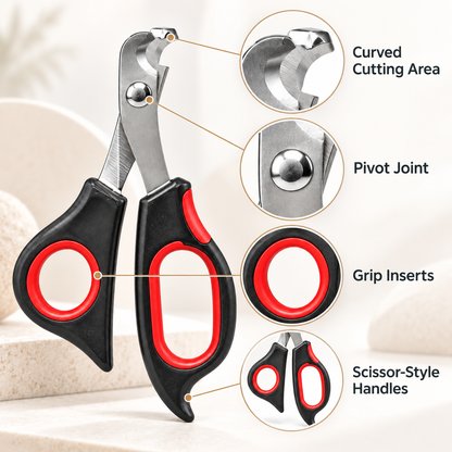 Stainless Steel Pet Nail Clipper with Black and Red Comfort-Grip Handles