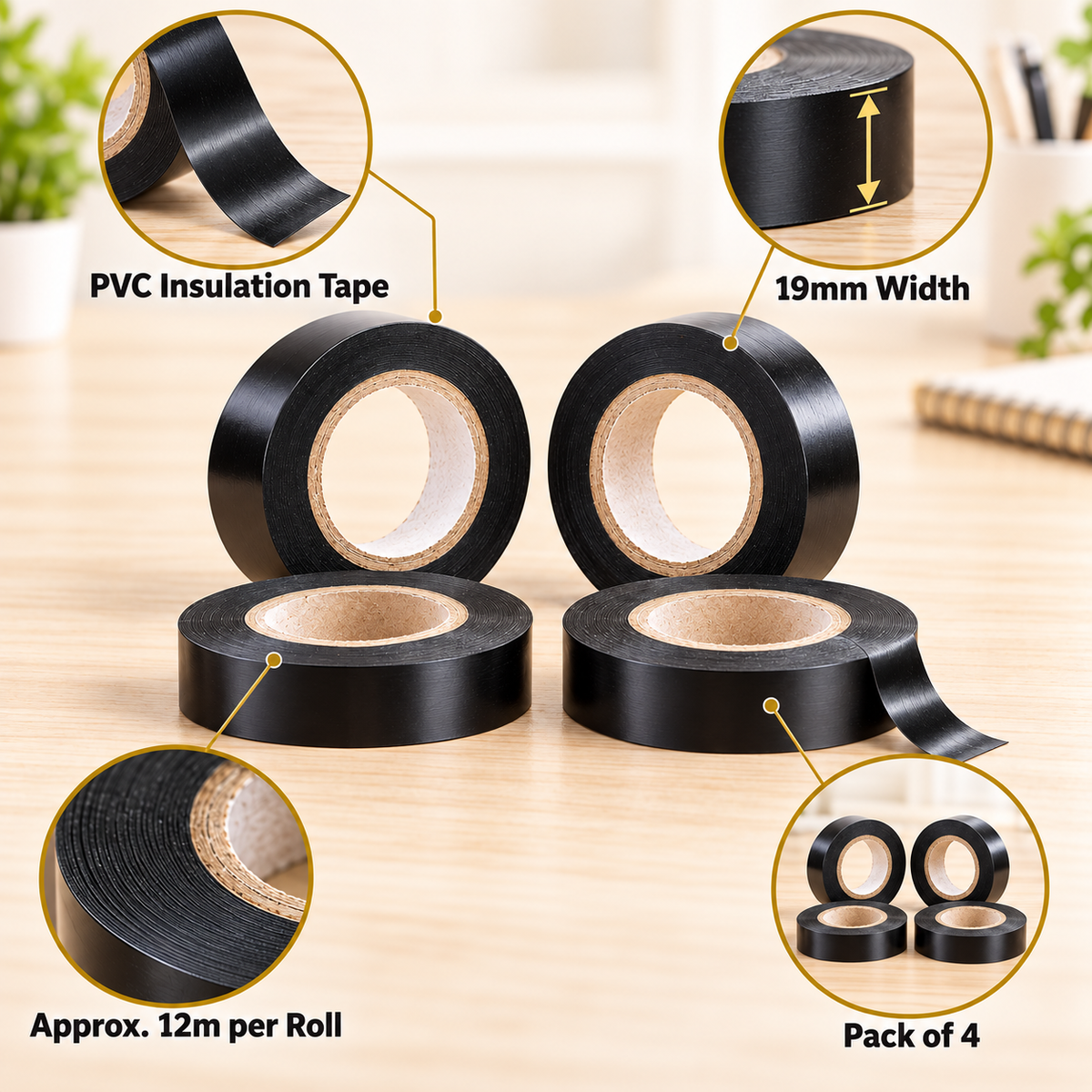 Black PVC Insulation Tape Pack of 4