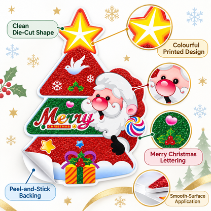 Glitter Christmas Tree Santa Hanging Decoration – Merry Christmas Star Sign, 28x38cm