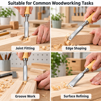 3Pc Wood Chisel Set Wooden Handle 12/19/25mm