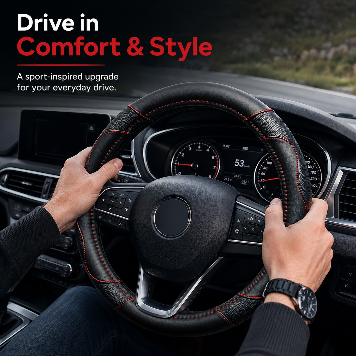 Black & Red Universal Steering Wheel Cover