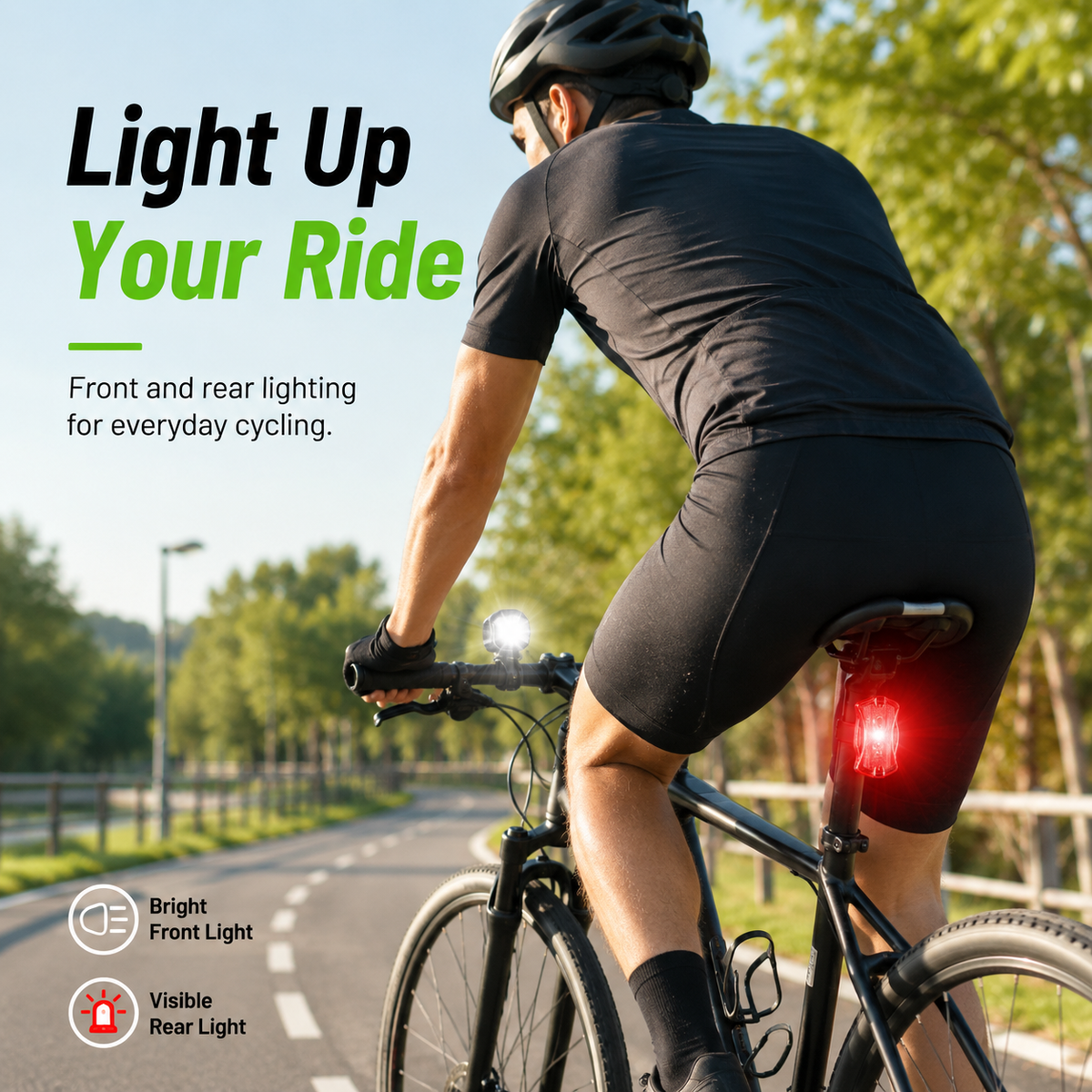 LED Bicycle Front & Rear Light Set – Headlight & Red Tail Light with Mounting Brackets