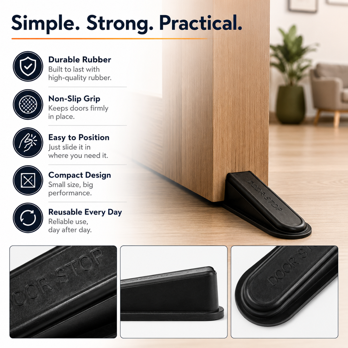 2PC Rubber Door Stopper Set – Black Non-Slip Door Wedges