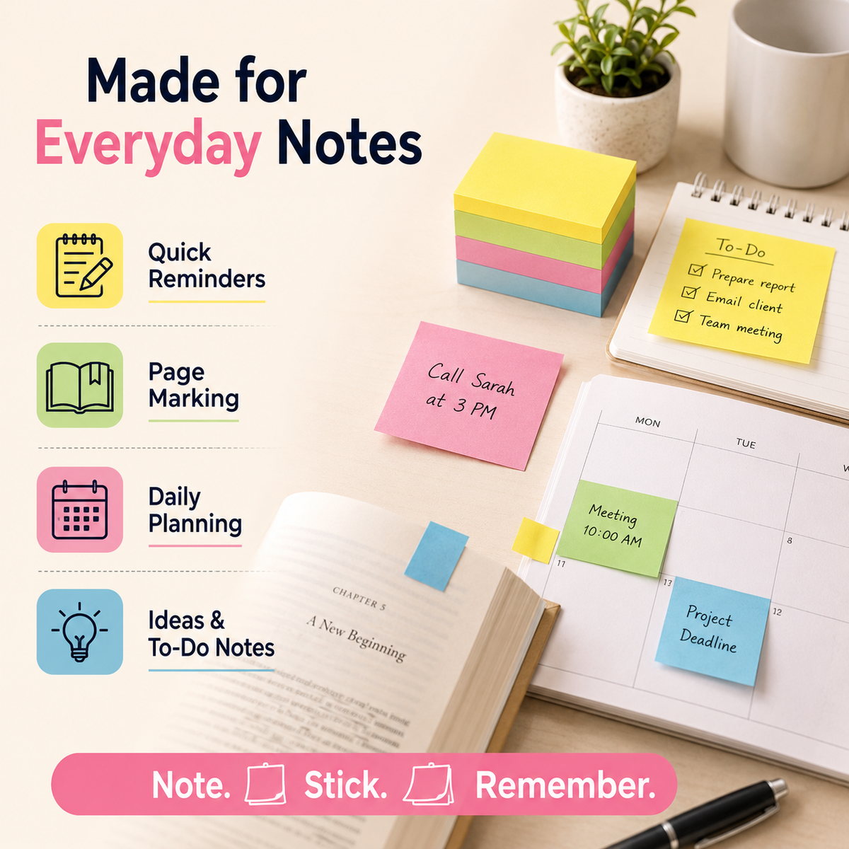 4-Pack Colourful Sticky Notes