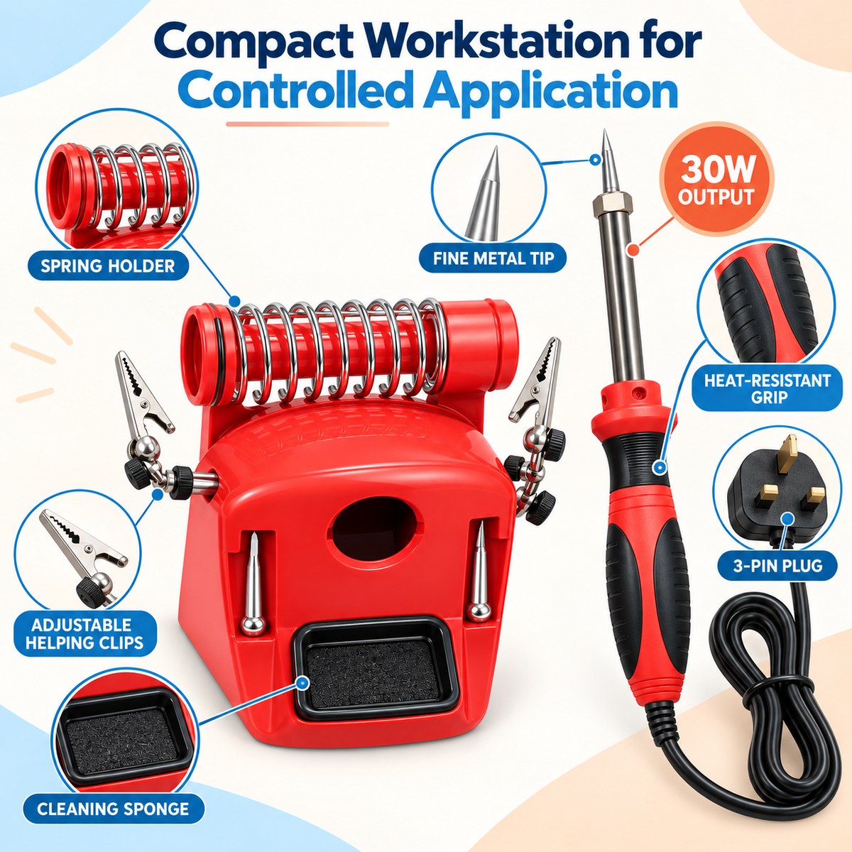 30W Soldering Iron Set with Safety Stand