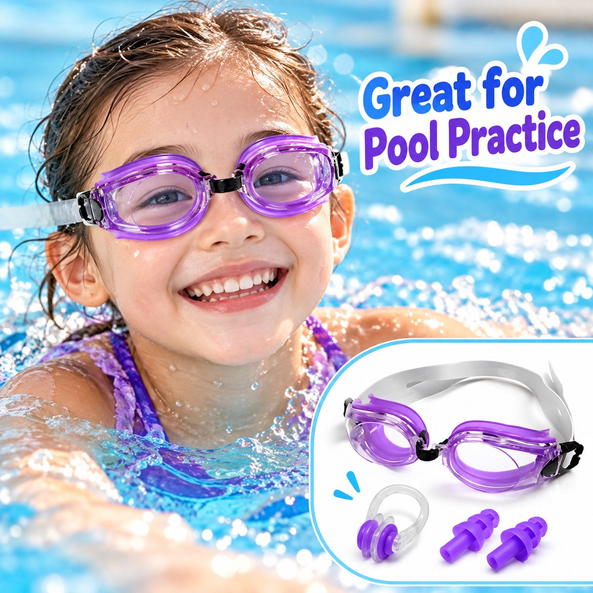 Swimming Goggles Set Purple Yellow Blue