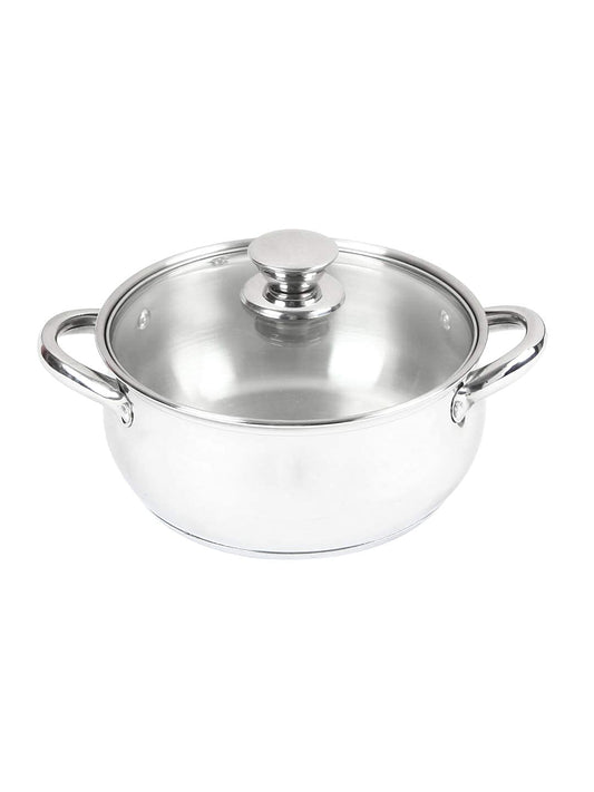 24cm Stainless Steel Casserole with Glass Lid and Induction Base