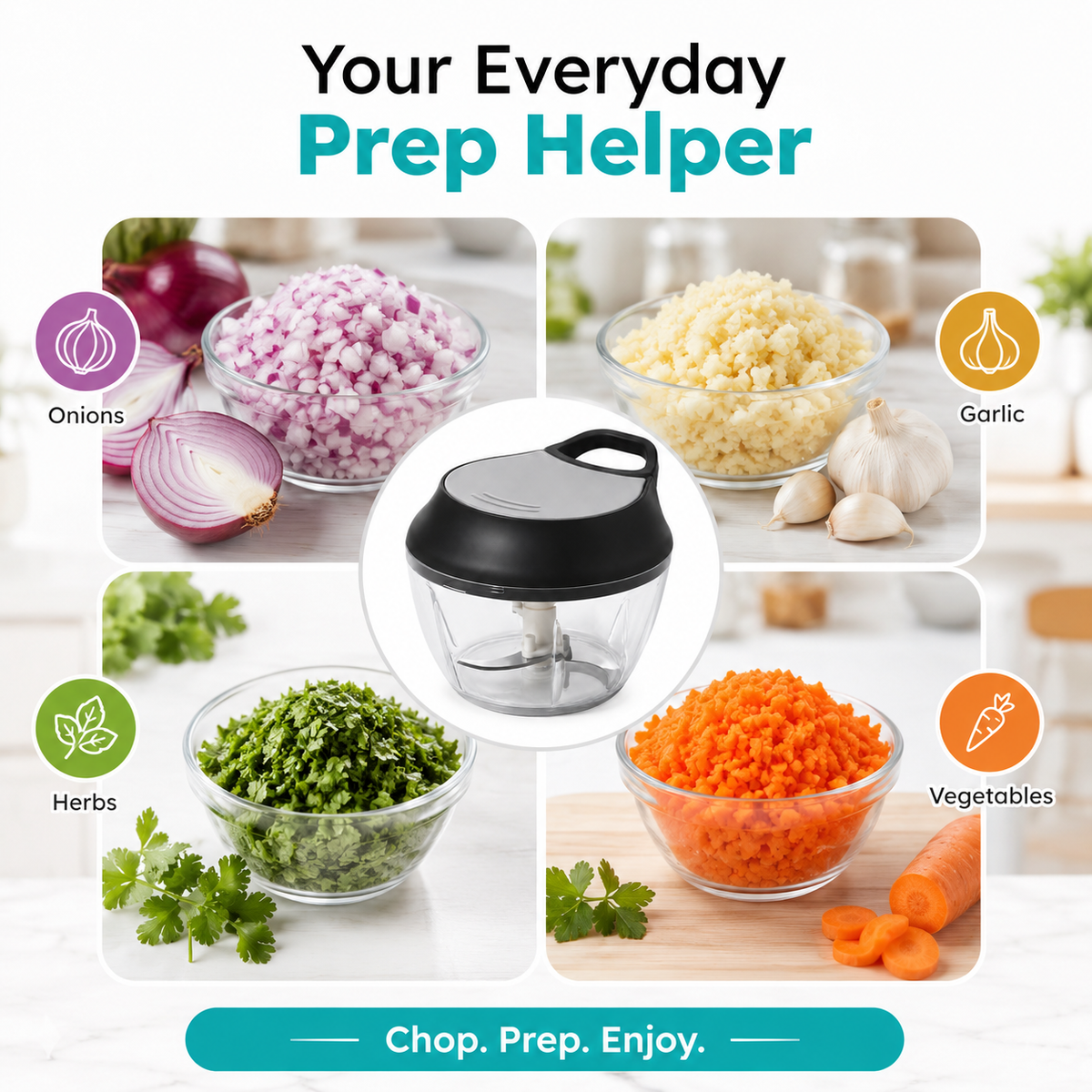 Manual Food Chopper with Pull Handle – Multi-Purpose Vegetable, Onion & Garlic Cutter