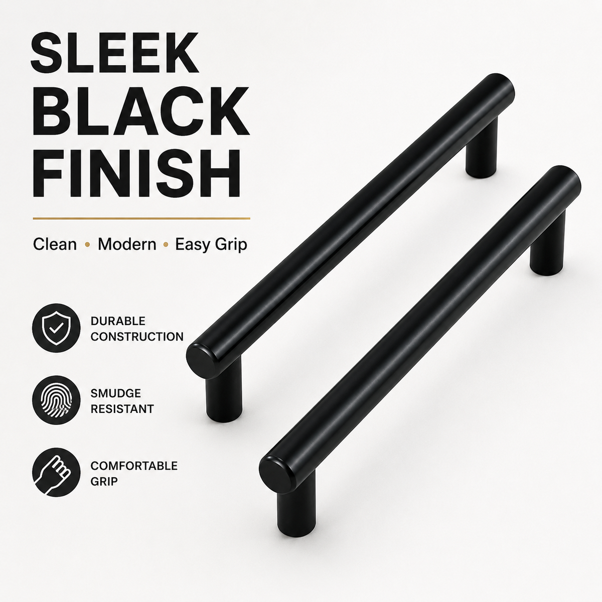 2-Piece 200mm Black T-Bar Cabinet Pull Handle Set – 128mm Centres
