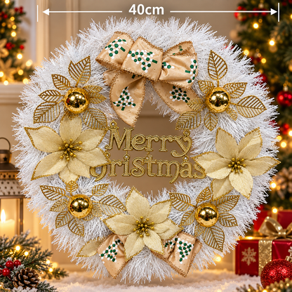 40cm White & Gold Christmas Wreath