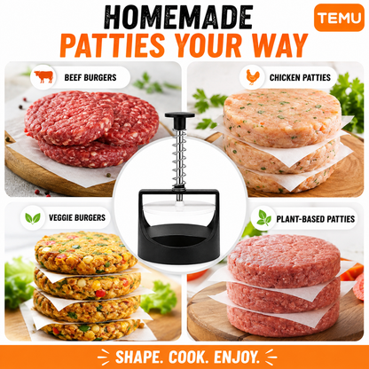 Manual Hamburger Press with Spring-Loaded Handle – Round Burger Patty Maker for Home Kitchen & BBQ