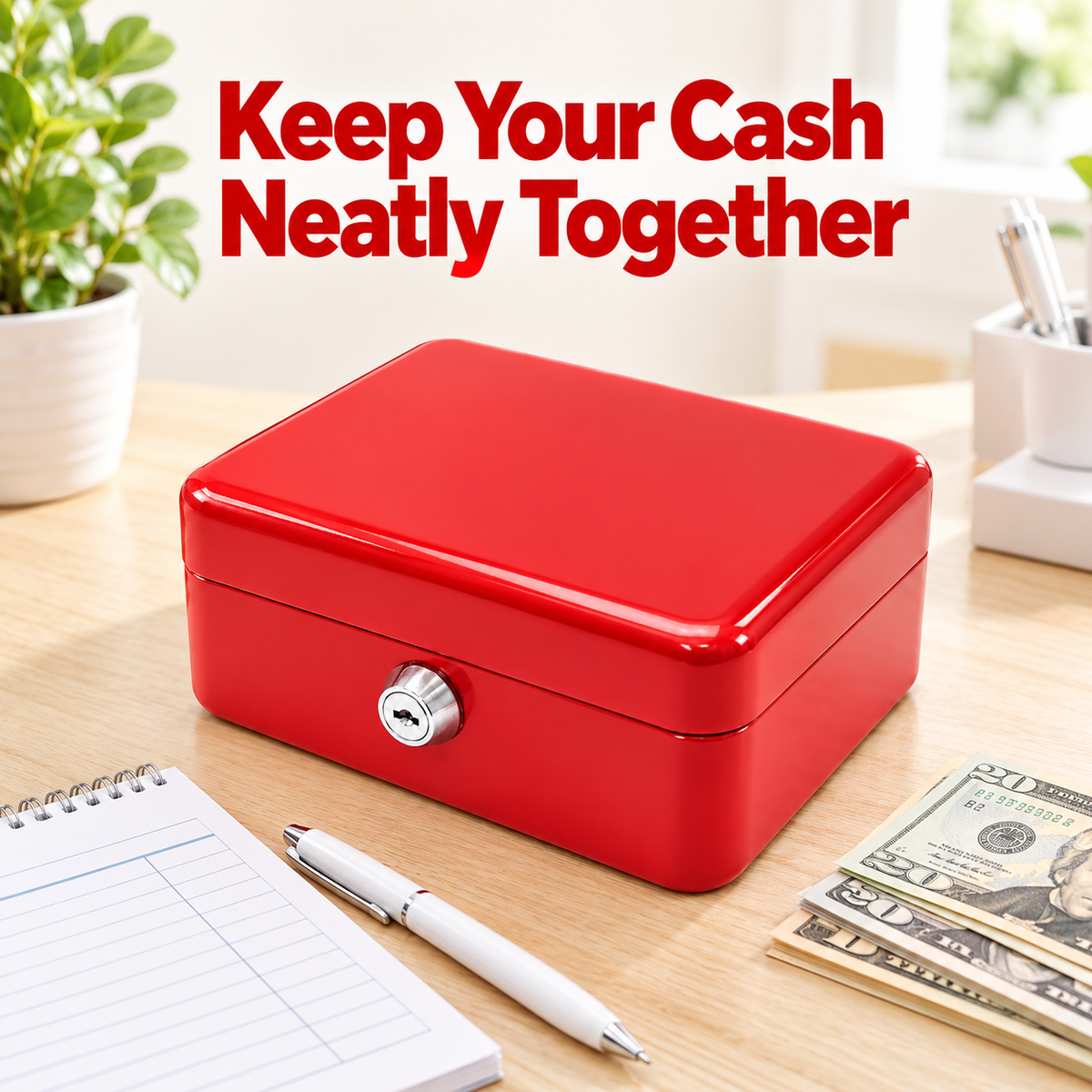 6 Inch Cash Box with Key Lock Red, Blue, Black