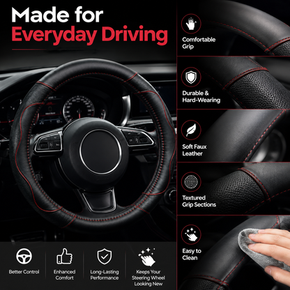 Black & Red Universal Steering Wheel Cover