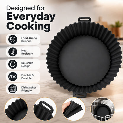 Reusable Silicone Air Fryer Liner – Round Silicone Baking Tray with Handles