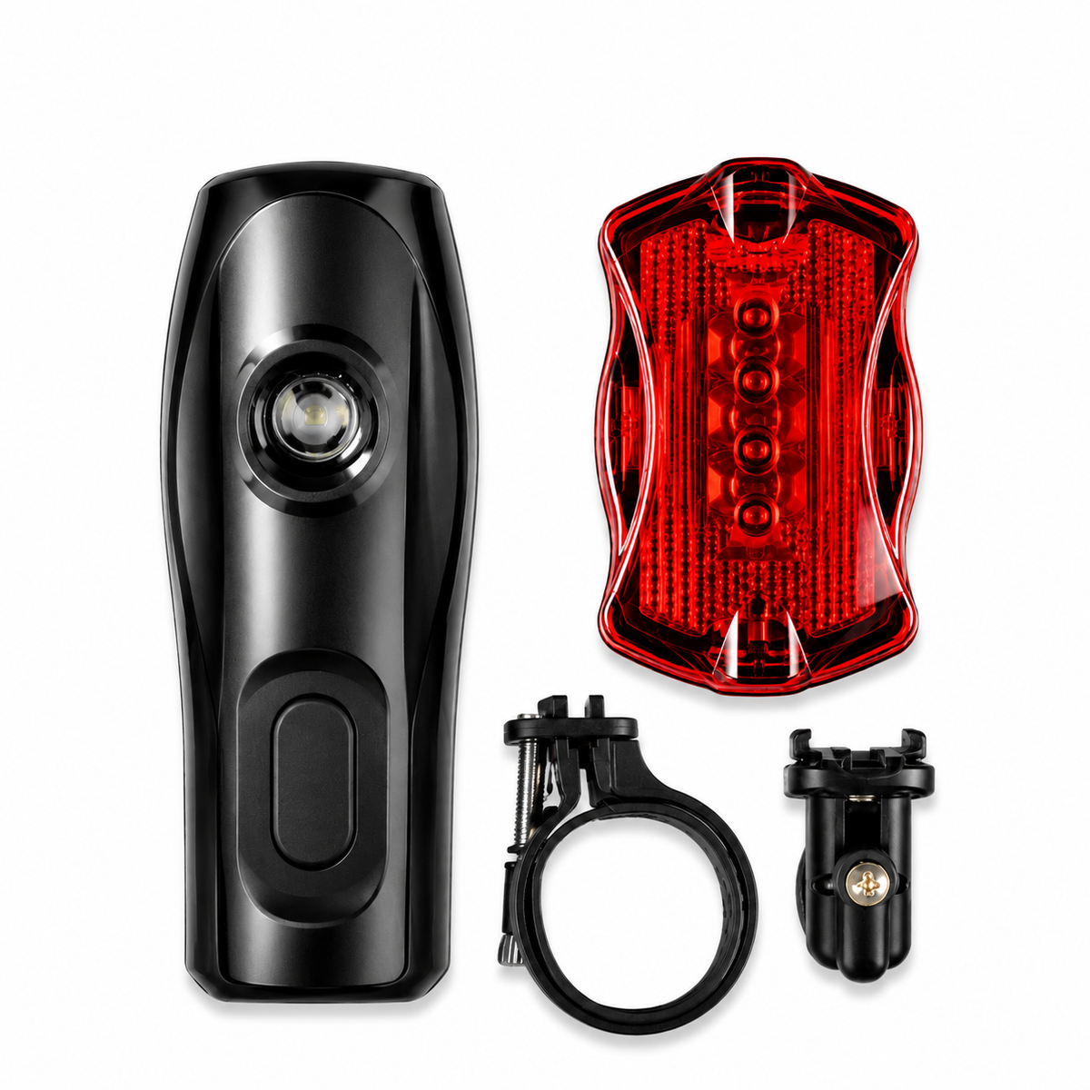 LED Bicycle Front & Rear Light Set – Headlight & Red Tail Light with Mounting Brackets