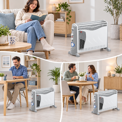 Single 2000W Convector Heater with Turbo Fan & Timer – White