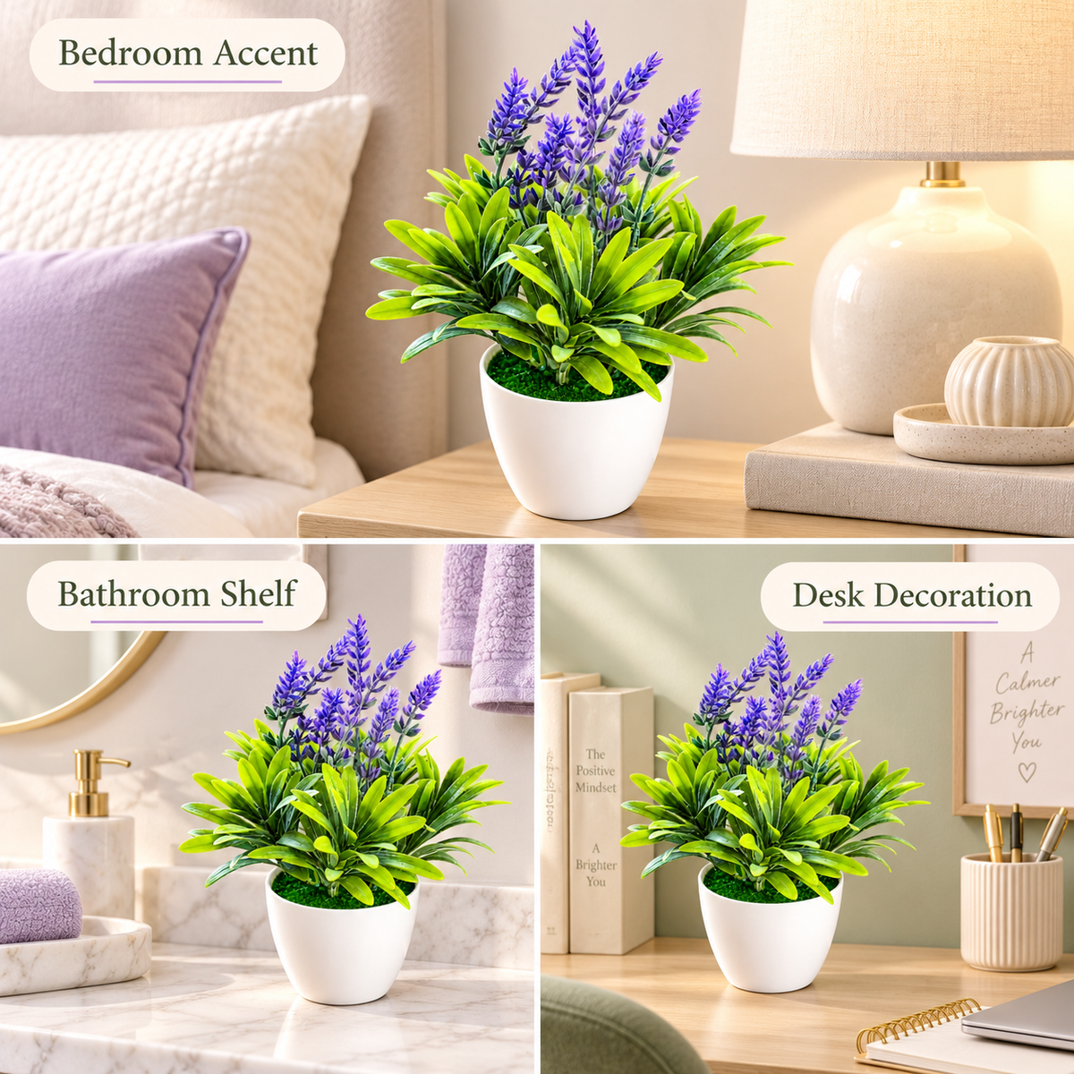 Artificial Lavender Plant in White Pot