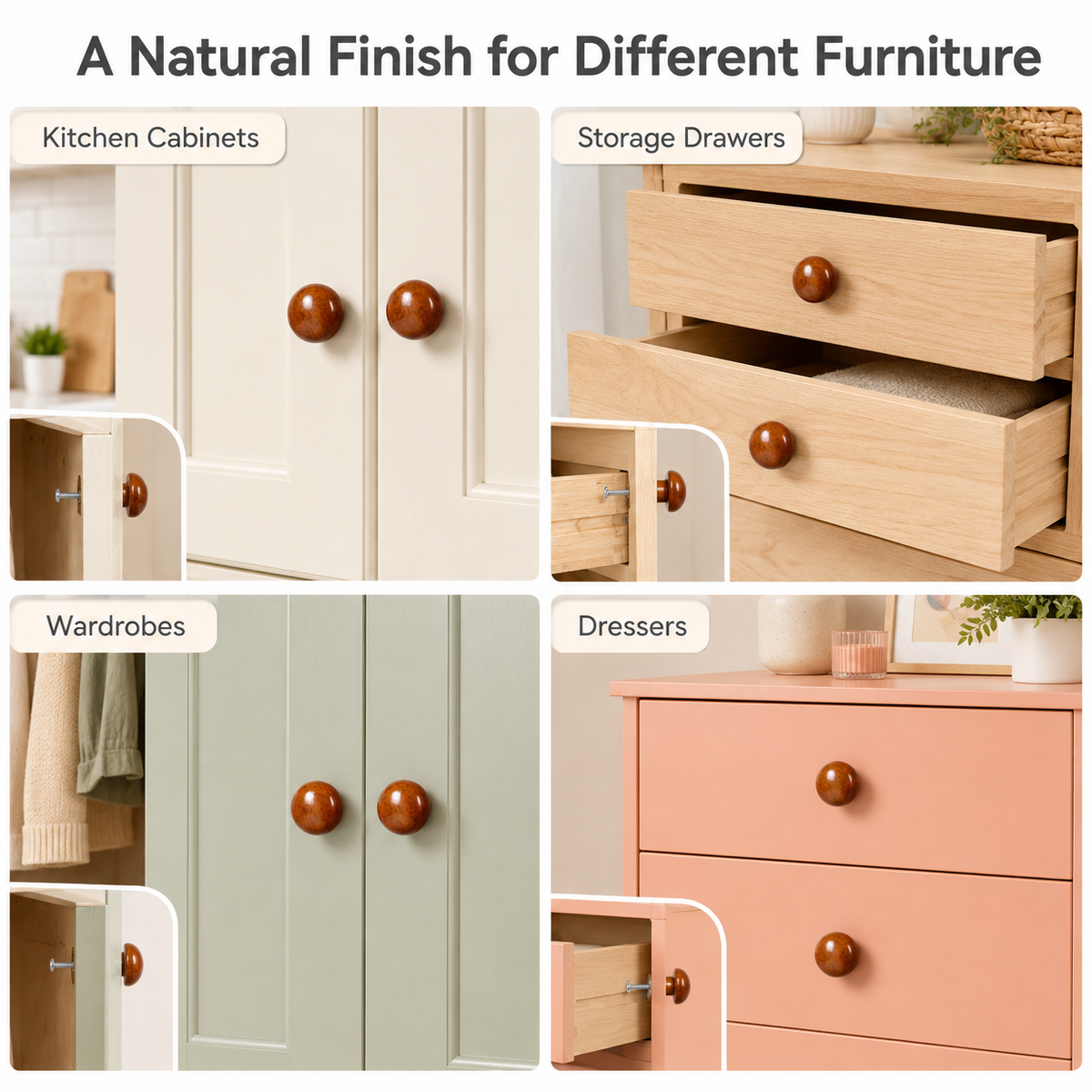 4-Piece Wooden Knob Set