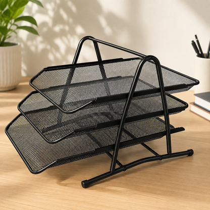 3-Tier Mesh Document Tray – Stackable Desktop Paper & File Organizer
